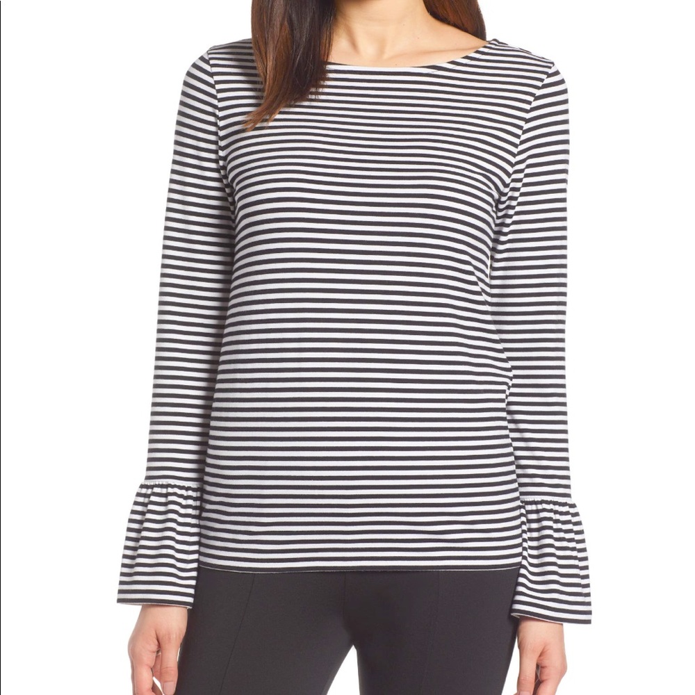 Halogen Black and Ivory Stripe Long Sleeve Top